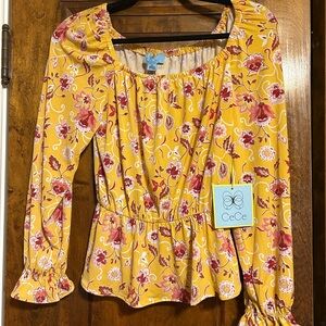 CeCe Women's Yellow and Red Floral Blouse